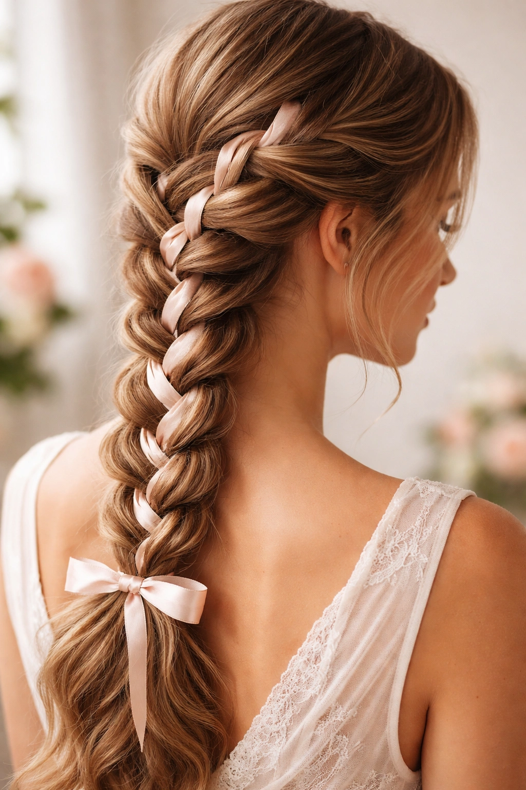 Ribbon woven through a classic braid for accent
