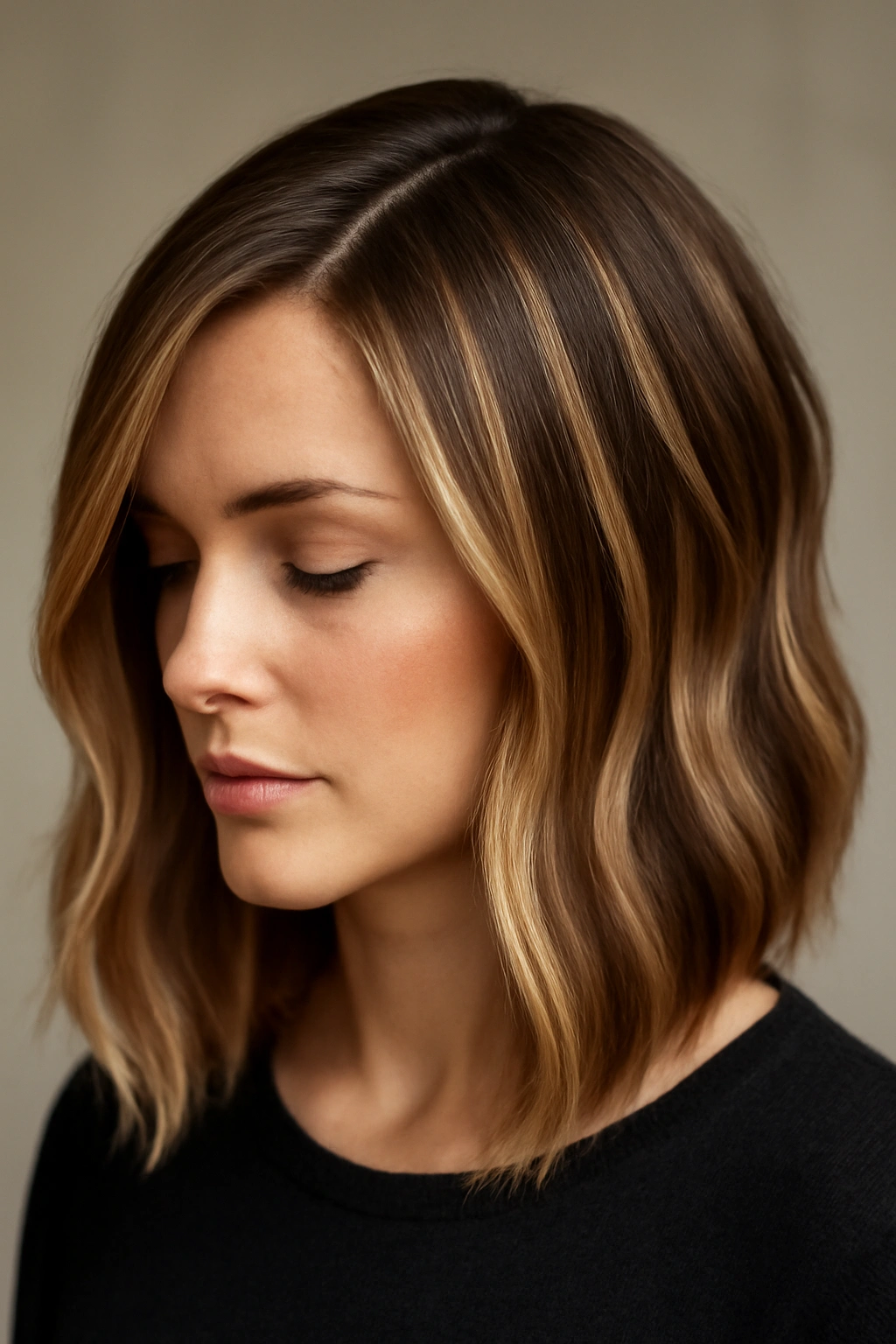 12 Medium Length Balayage Haircuts That Look Amazing 11 Side-parted hair with vertical ribbon balayage creating movement