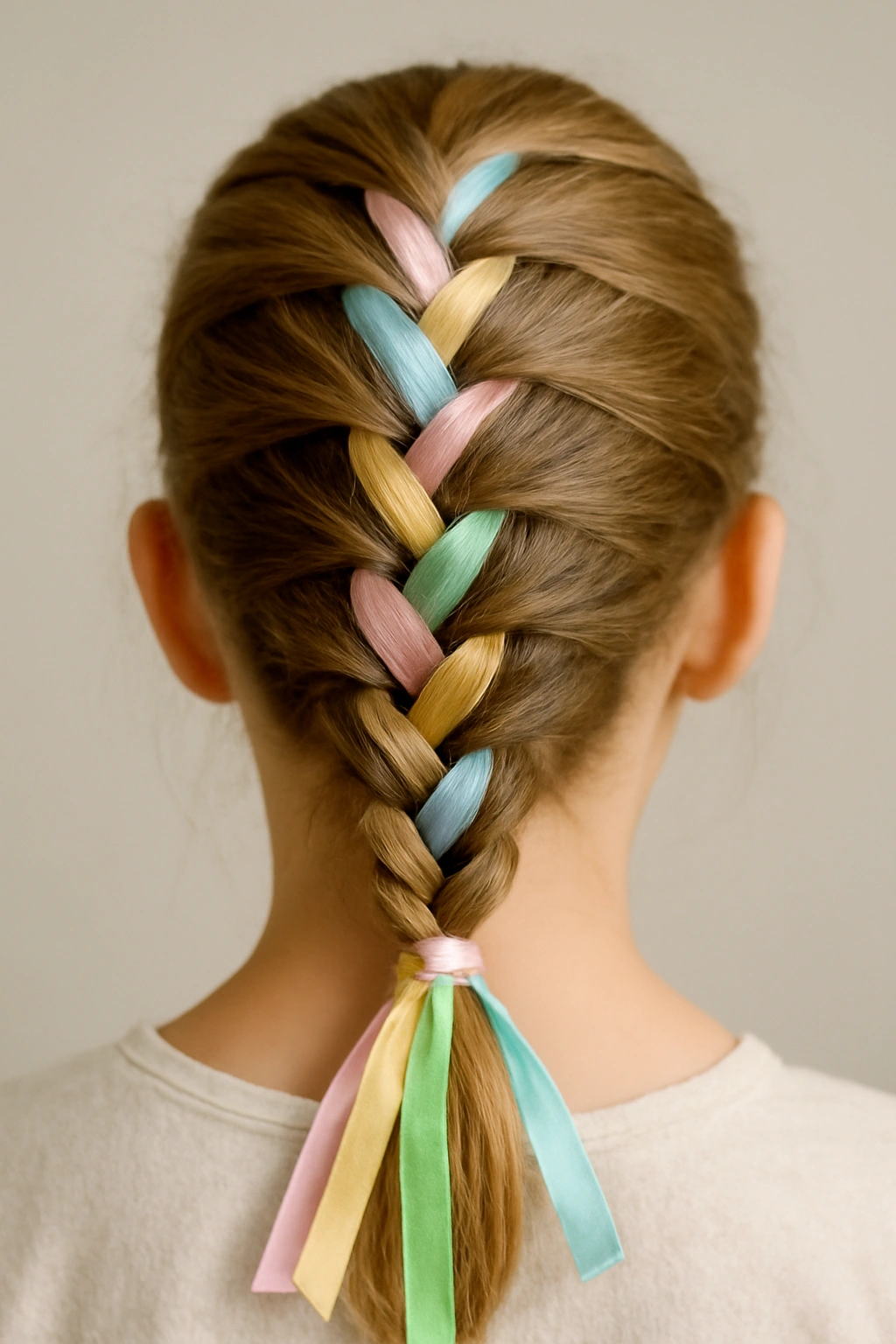 12 Sweet Easter Hairstyles Your Little Girl Needs 11 French braid with pastel ribbons woven through the strands