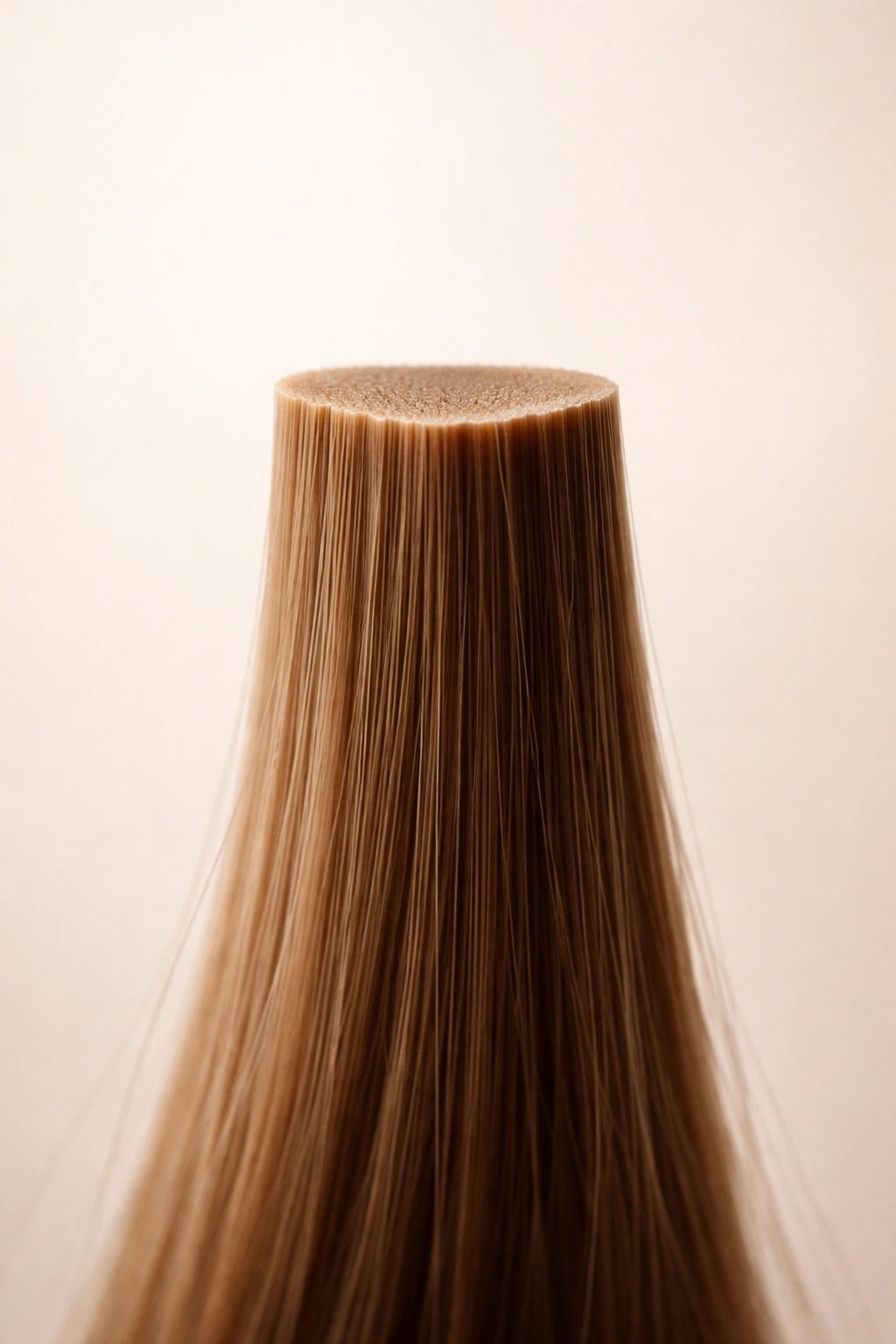 Hair strand with a crisp, even blunt end indicating skilled cut