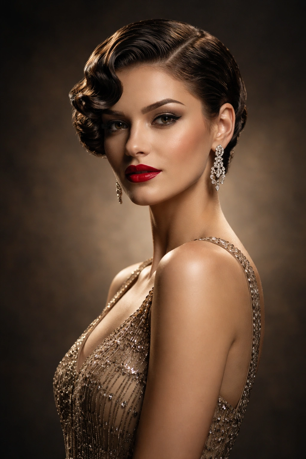 Portrait of a woman with a sleek 1920s hairstyle conveying independence