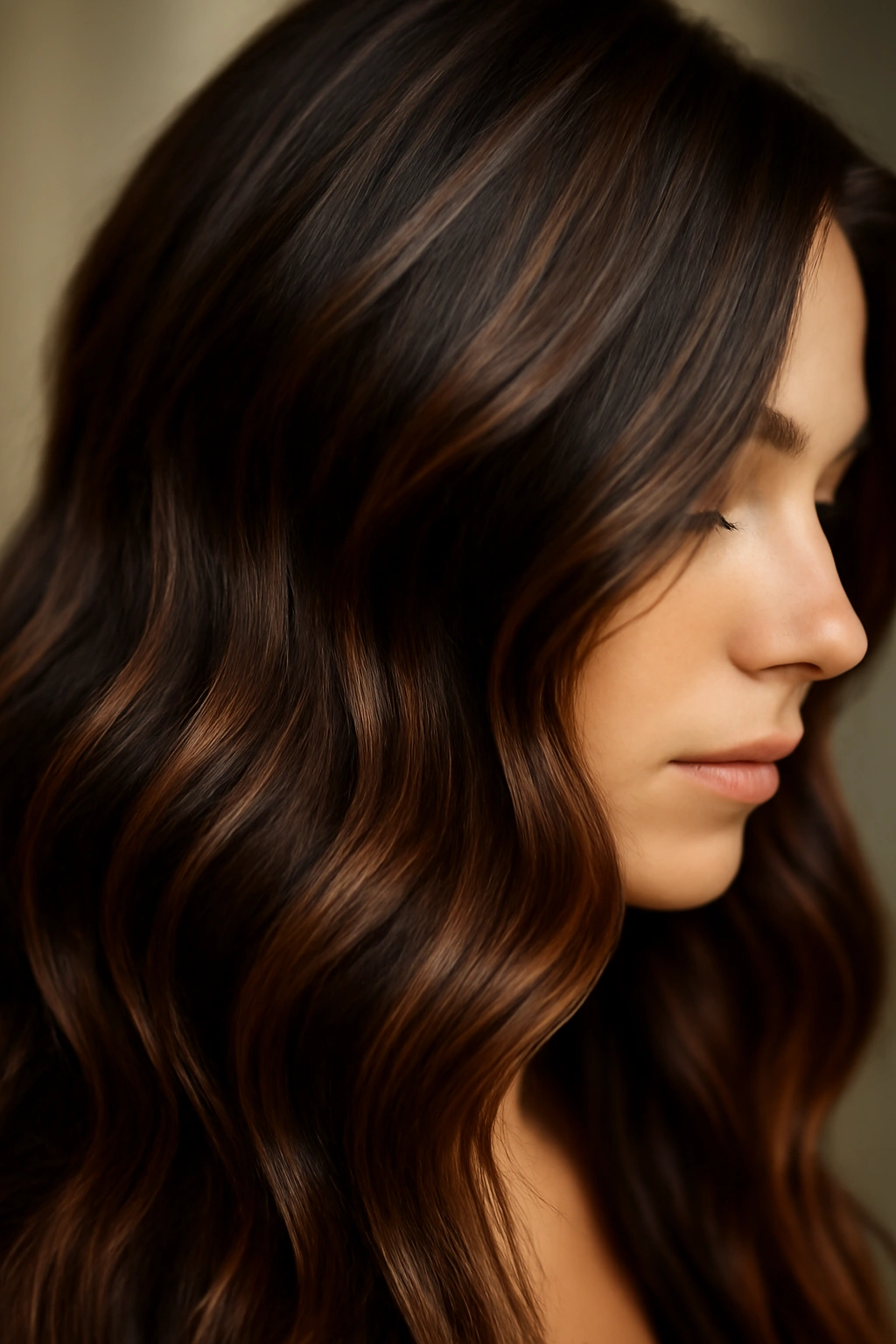 15 Dark Chocolate Hair Ideas That Look Rich and Luxurious on Every Skin Tone 5 Dark cocoa hair with copper flecks catching light