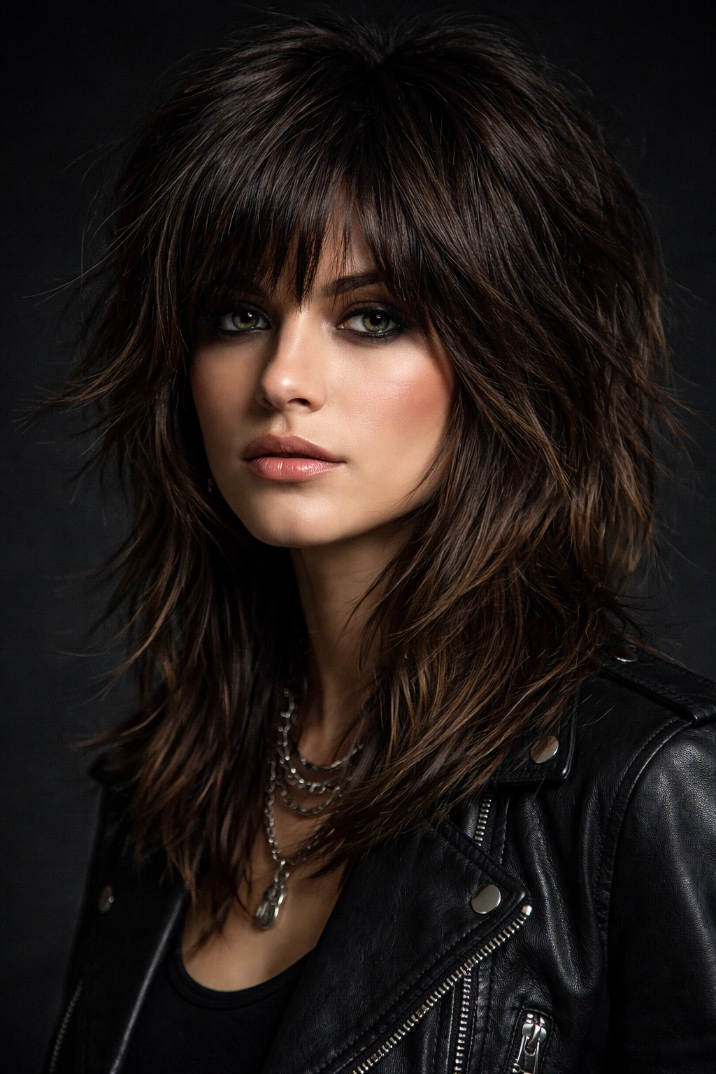 Portrait of person with bold rock-style shag featuring thick, chunky layers.
