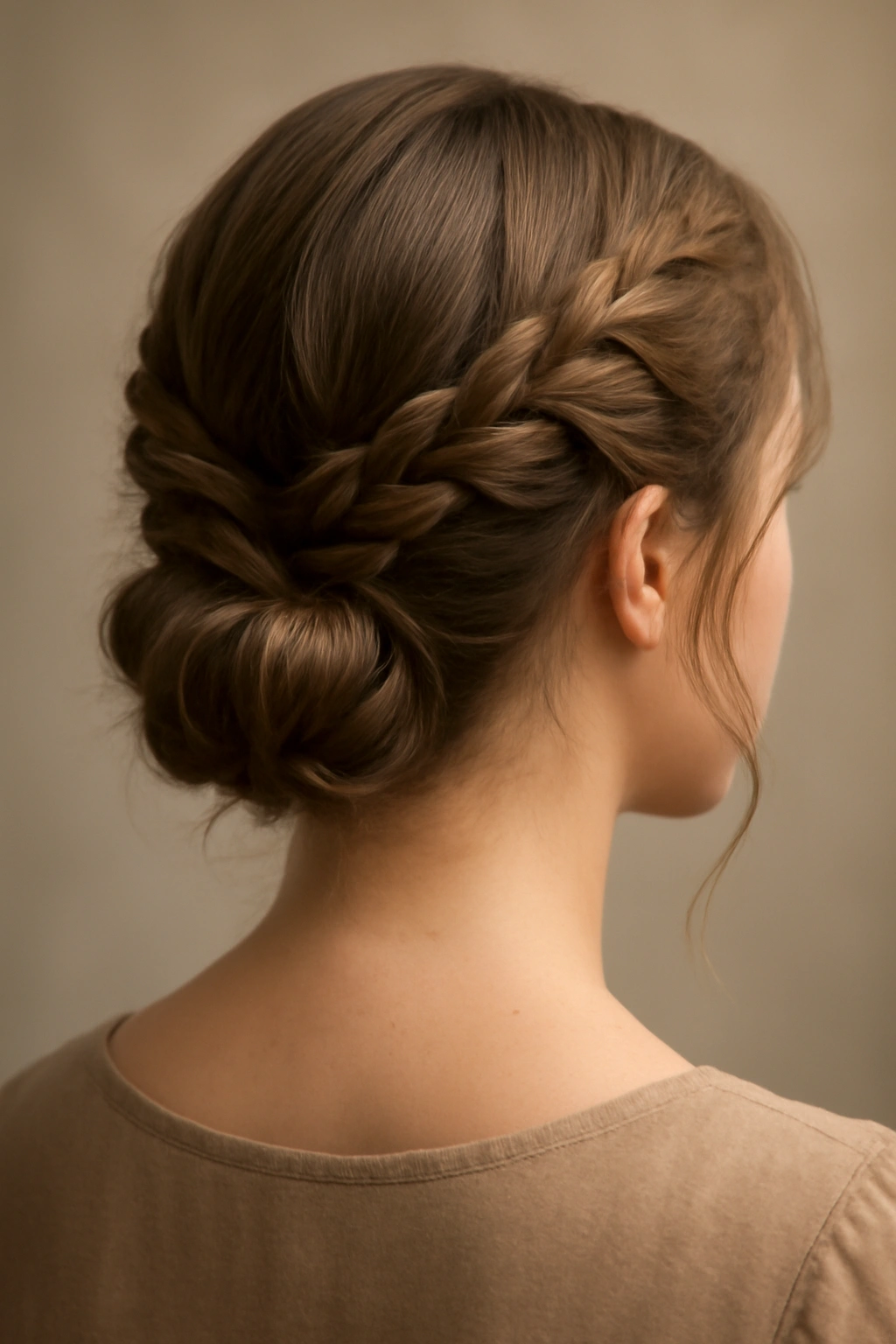 15 Formal Hairstyle Ideas Sorted by Hair Length 11 Shoulder-length hair braided from temples to crown, forming a romantic updo.