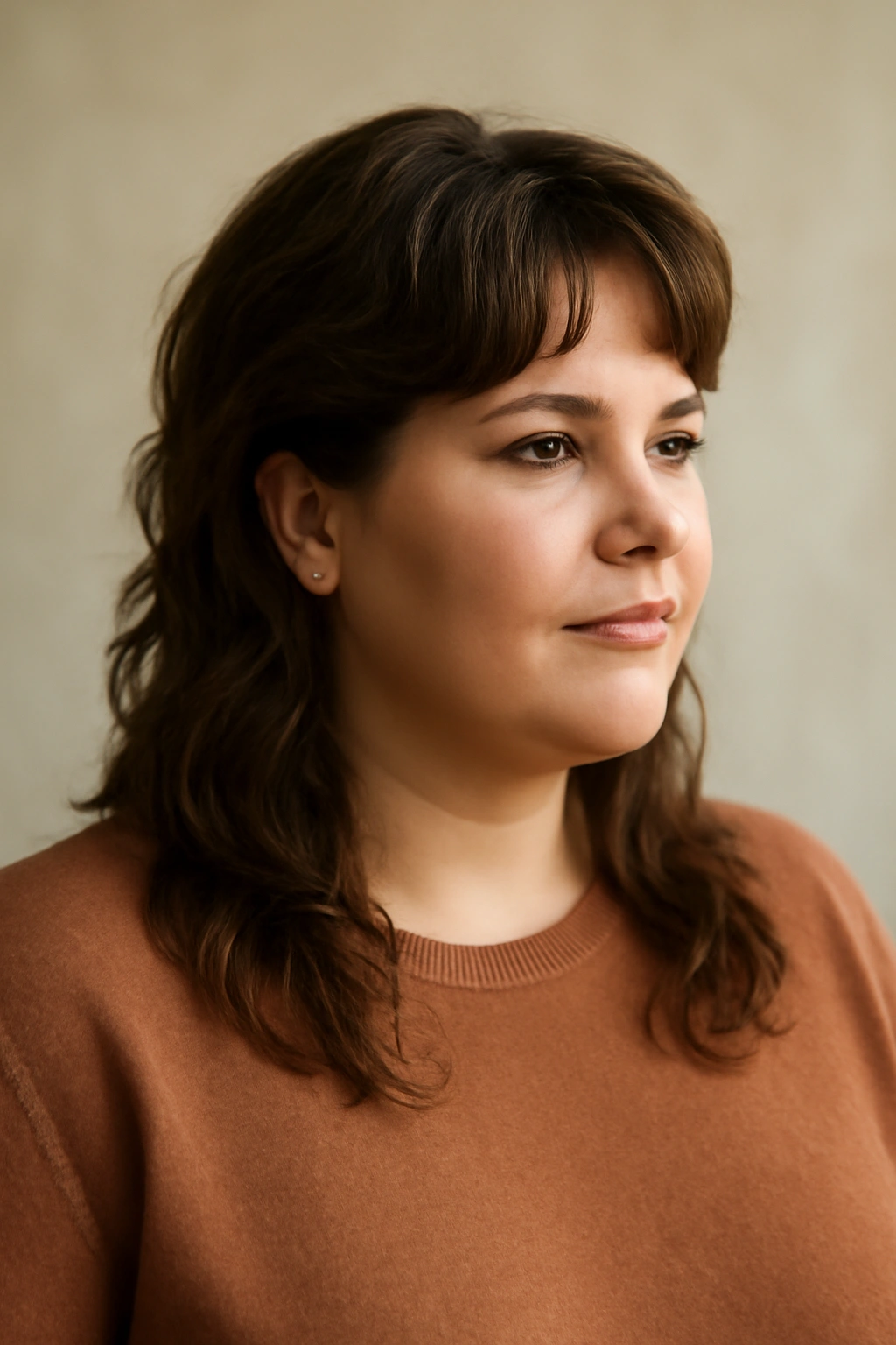 10 Flattering Mullet Haircuts for Plus Size Women 11 Plus-size woman with romantic mullet featuring soft waves and longer front