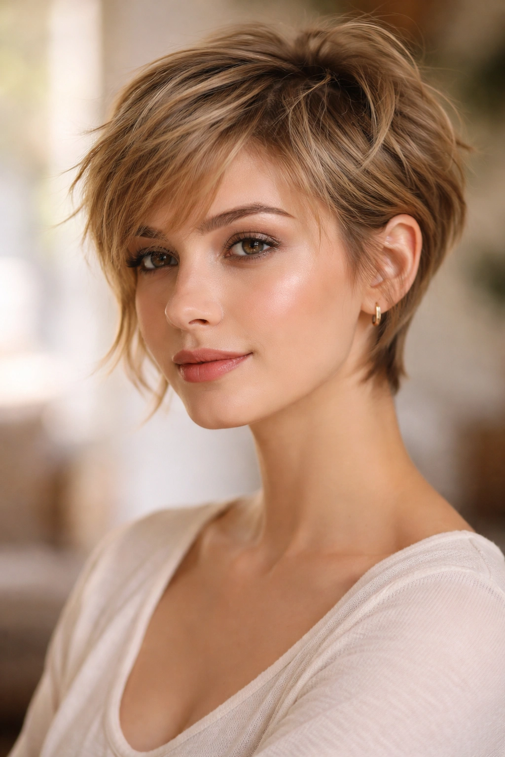 15 Pixie Cuts That Suit Every Face Shape 15 Soft wispy textured pixie on a heart-shaped face with jawline emphasis.