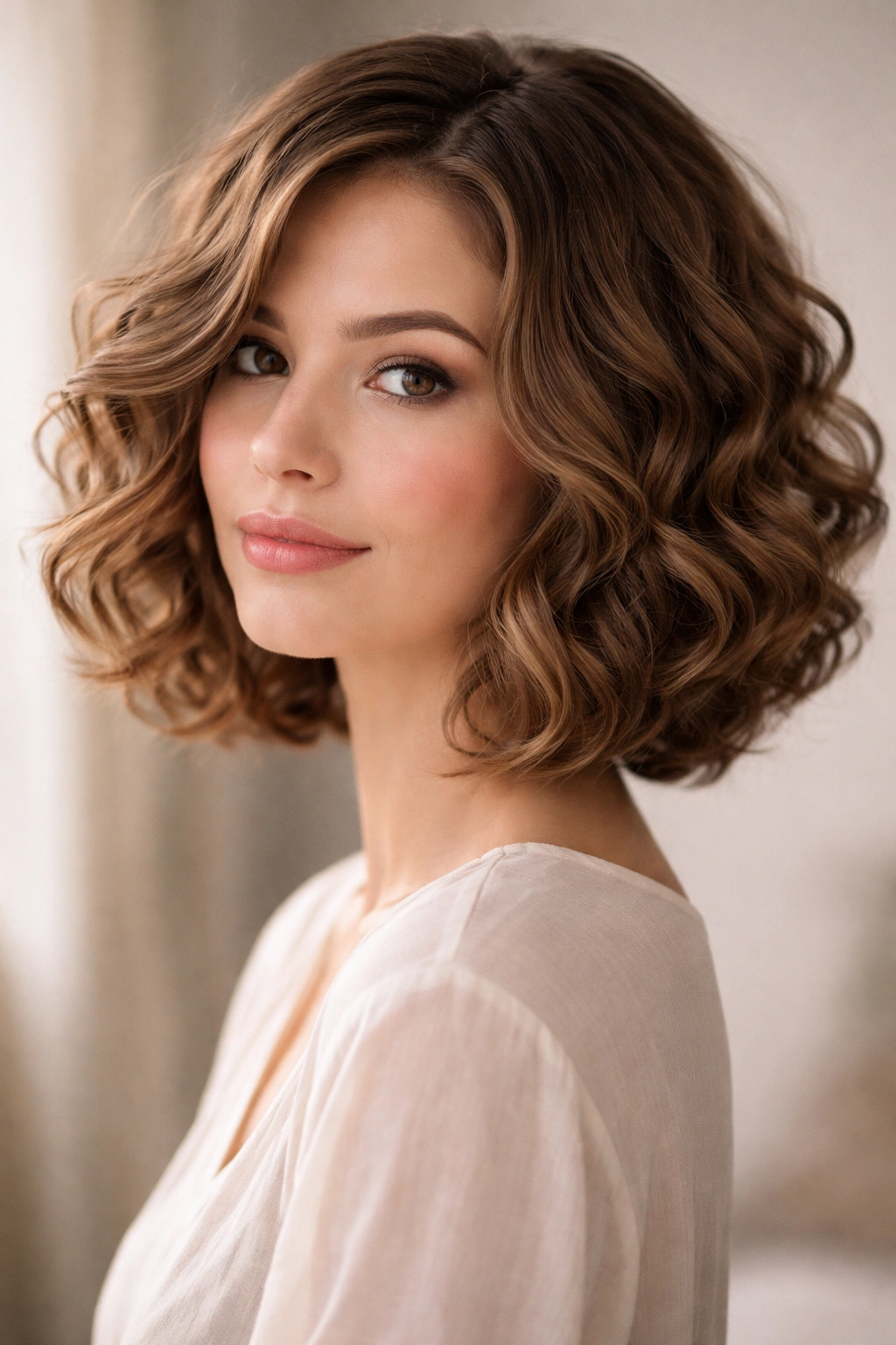 10 Angled Curly Bobs For Round And Oval Faces 6 Romantic ringlet bob with soft angle and loose curls