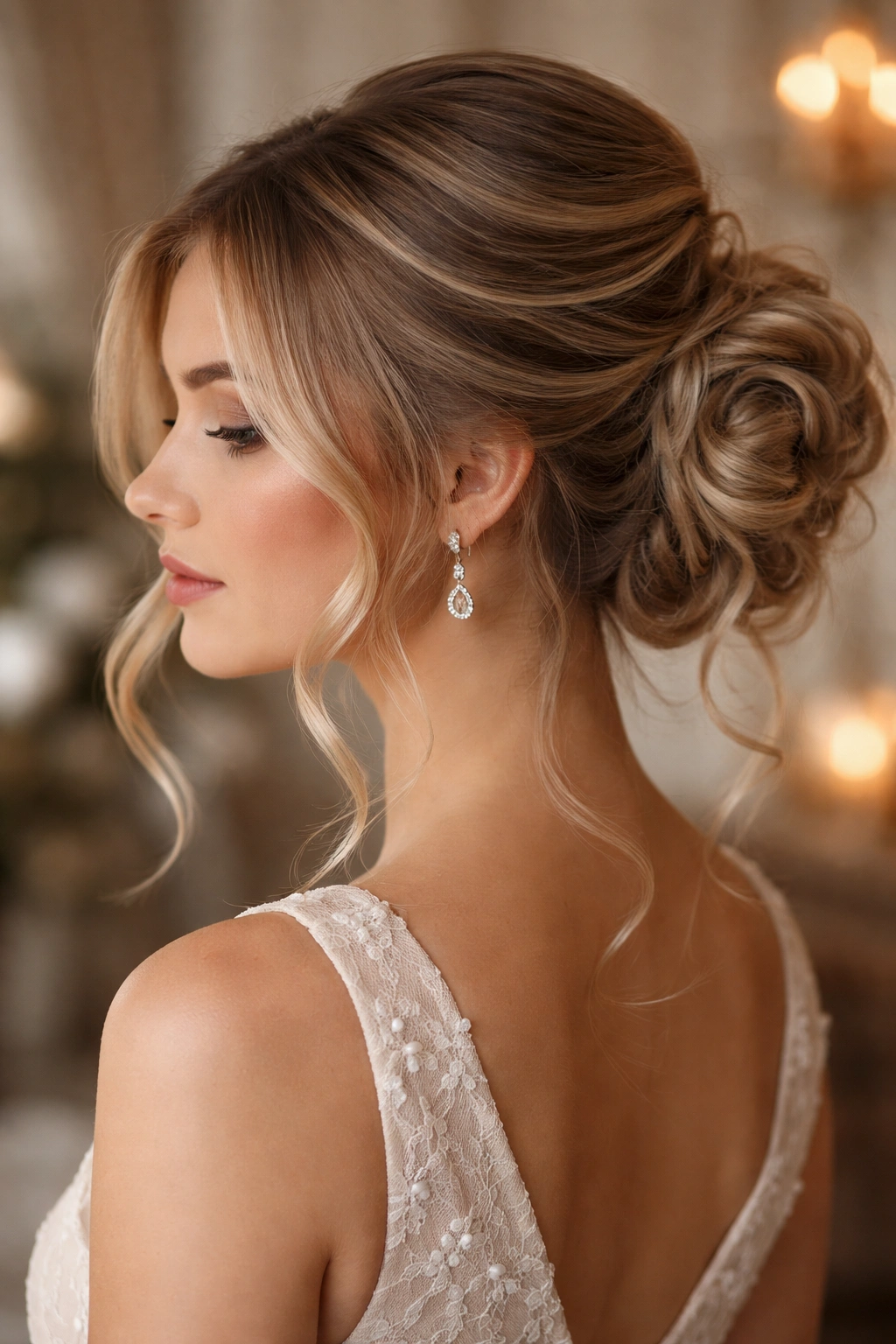 Romantic updo with loose tendrils around the face