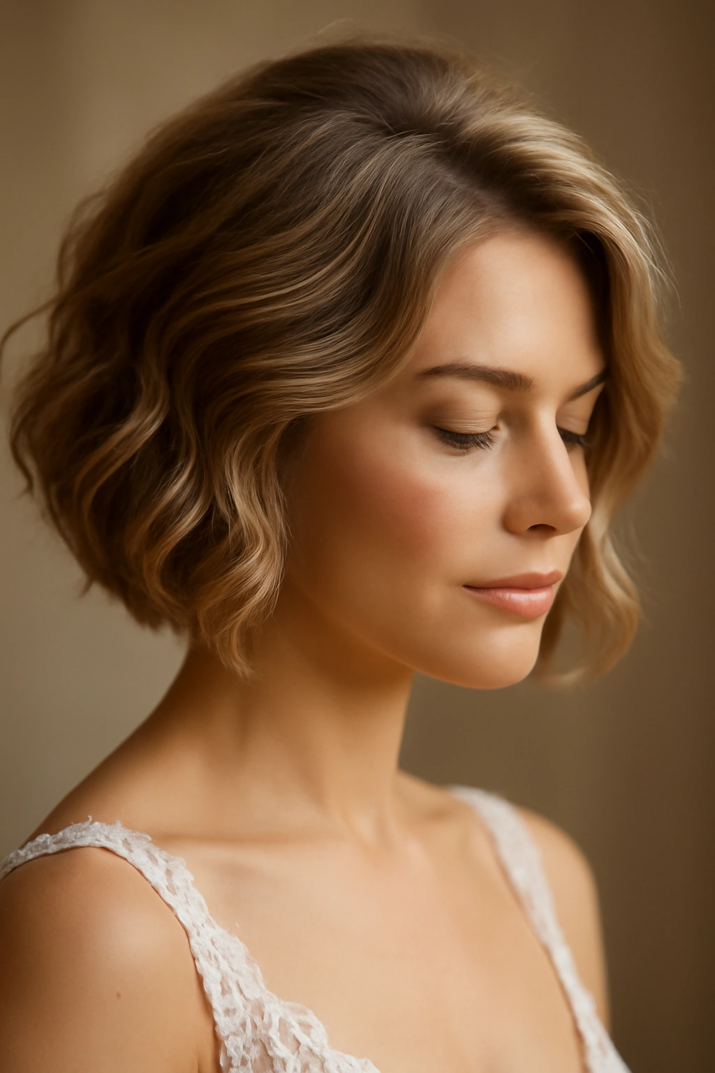 10 Wedding Hairstyles That Look Great on Bobs 1 Close-up of a bob with romantic waves and crown-volume styling for a wedding look
