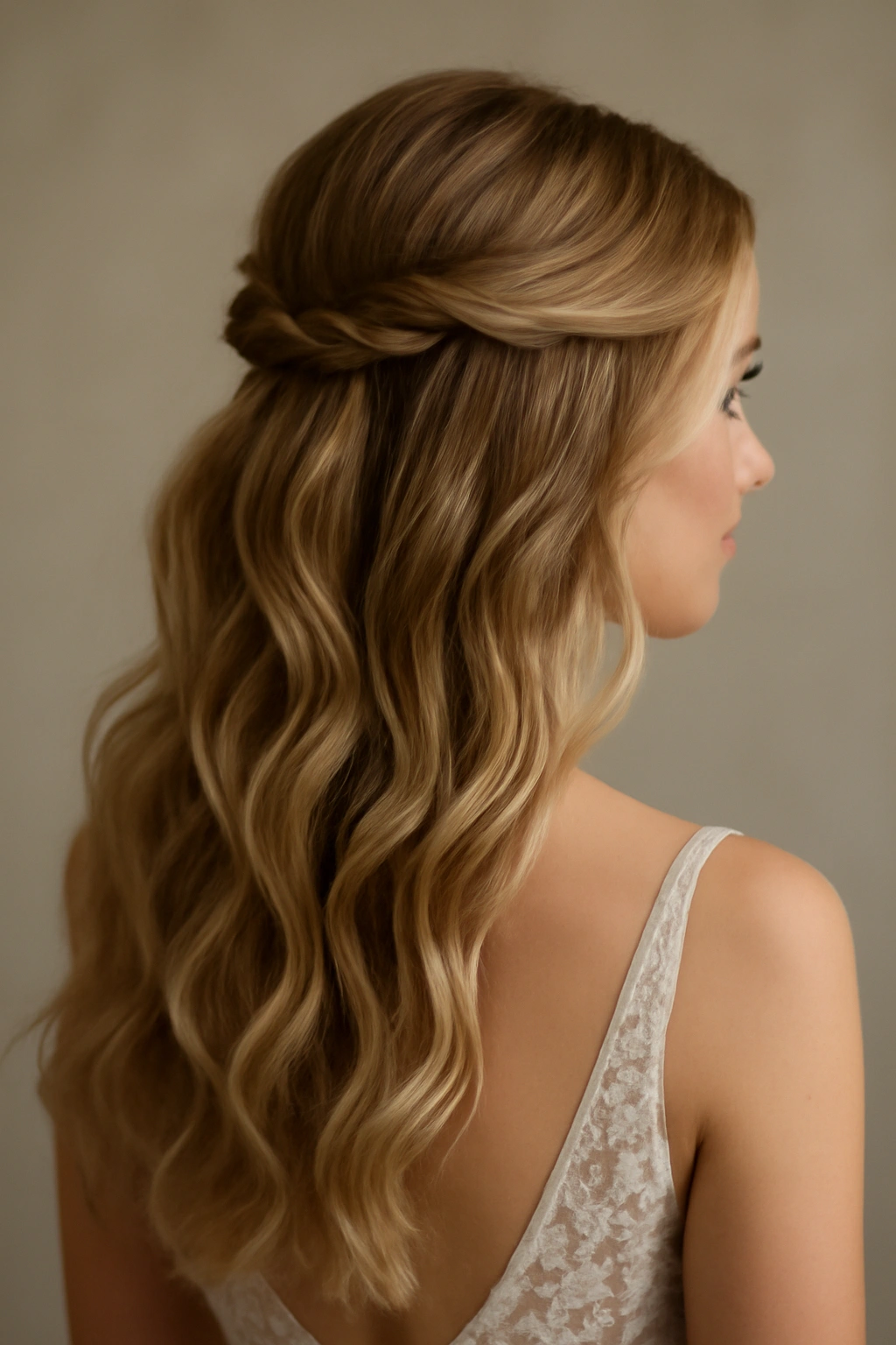 12 Dreamy Wavy Wedding Hairstyles for Every Length 10 Romantic waves with half-up twists pulling hair away from the face