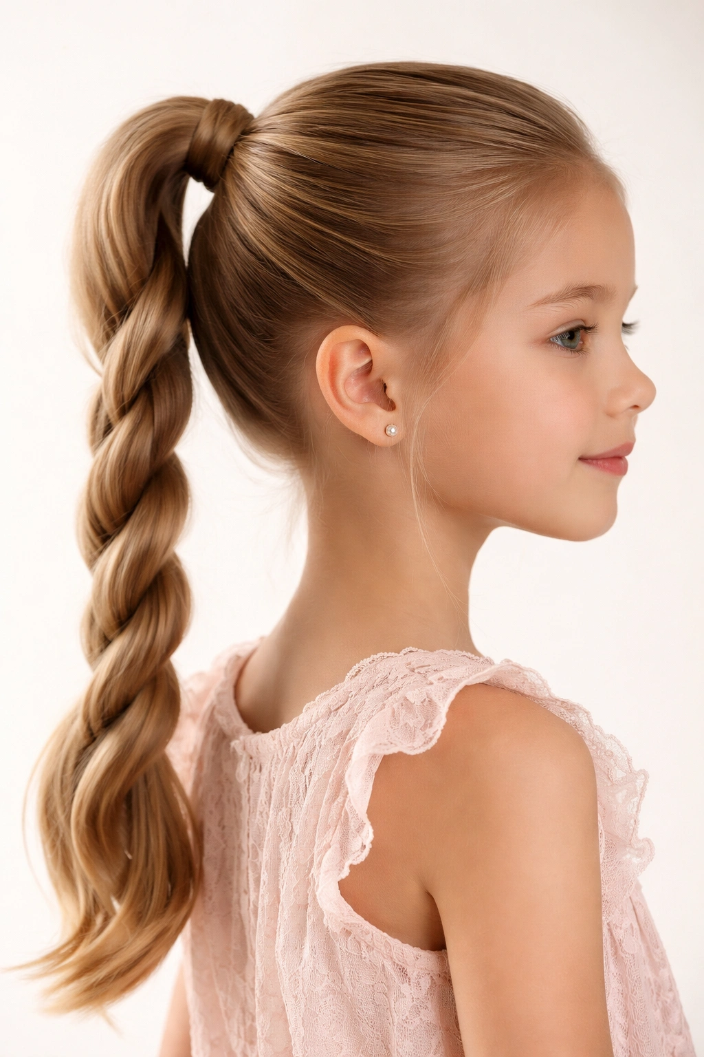 Rope braid ponytail with rope texture in high ponytail