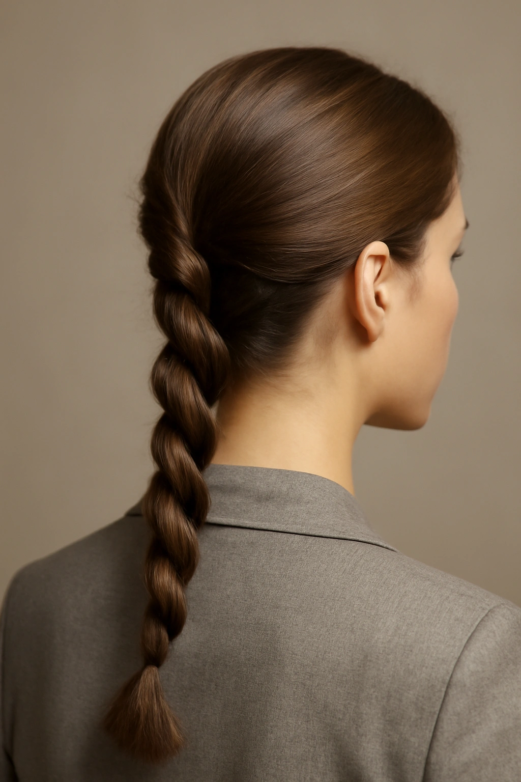 Rope braid twisted into a clean spiral along the back of the head