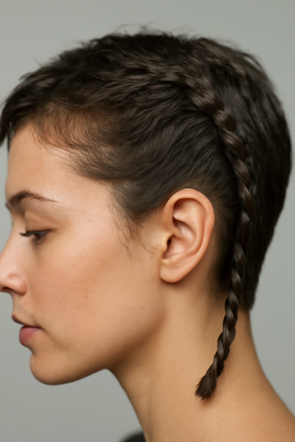Rope braids on short hair with texture spray for grip