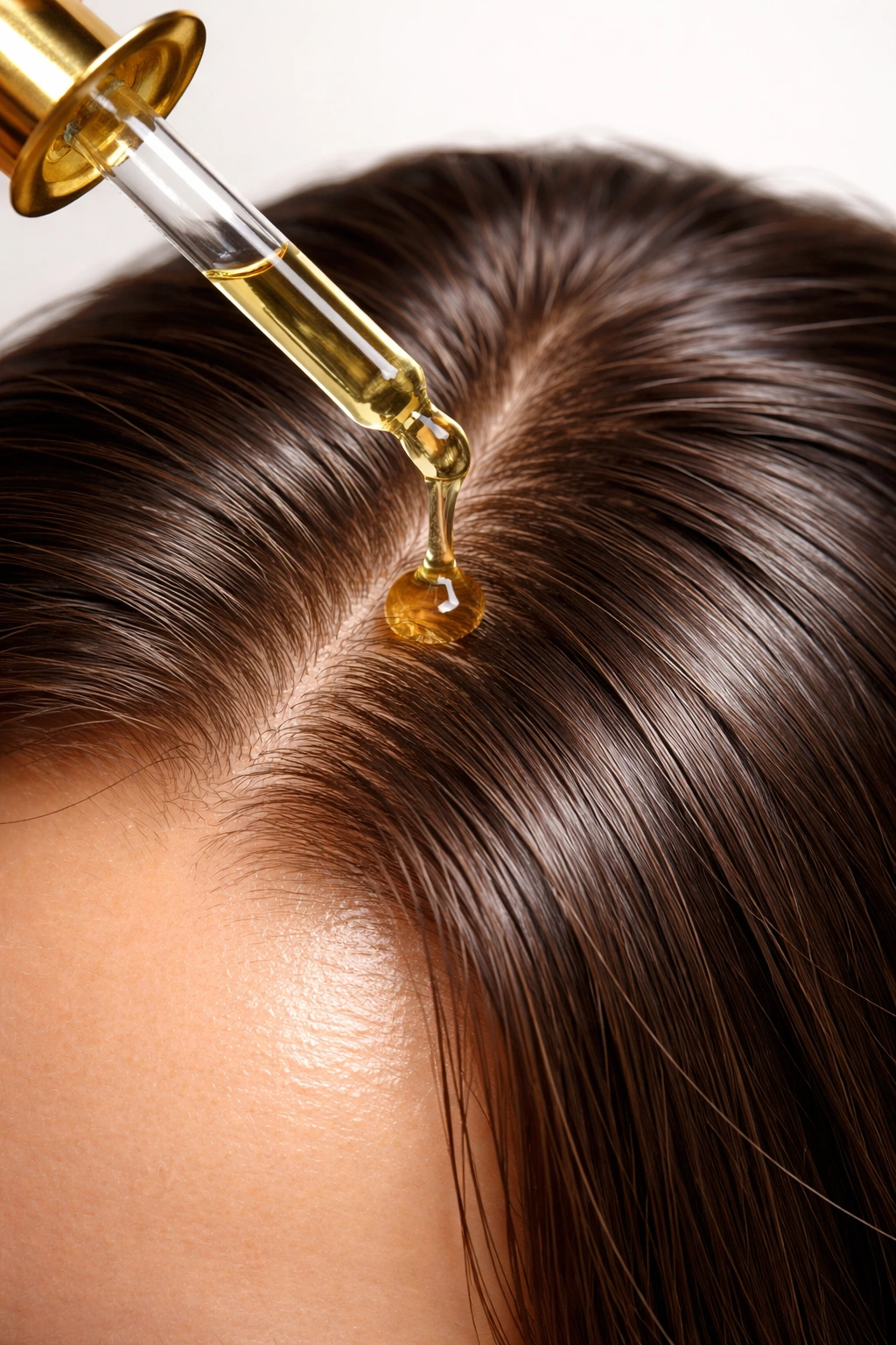 Scalp with natural oil applied showing healthy shine