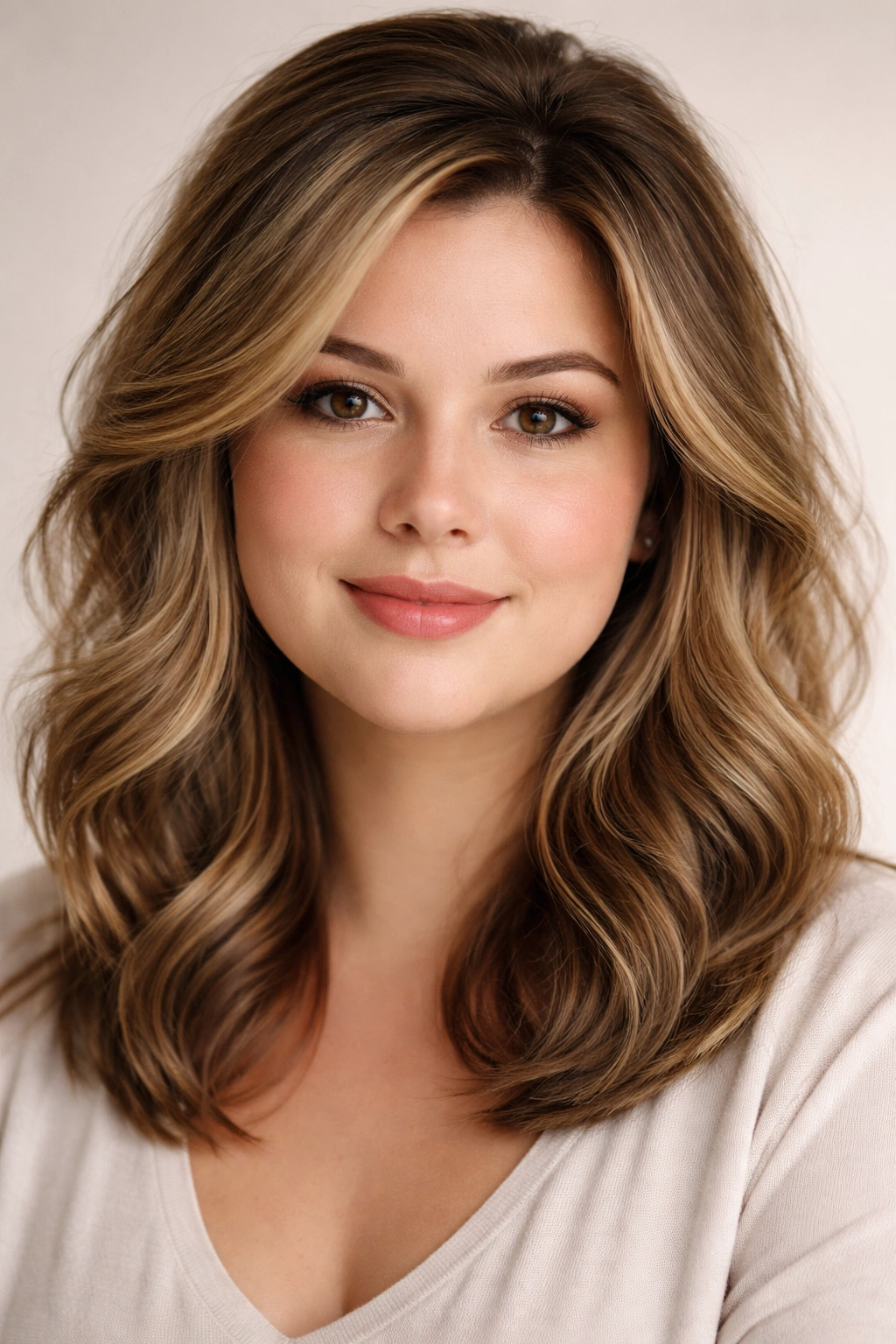 12 Hairstyles Perfectly Suited To A Round Face 13 Portrait of a person with a round face featuring crown-height hair and textured waves to flatter facial shape
