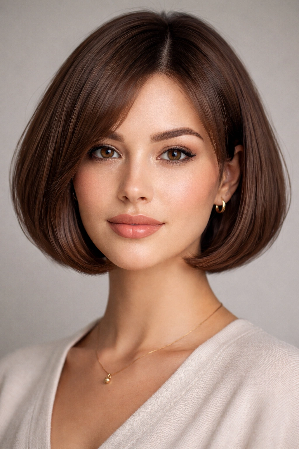 20 Haircuts Matched To Your Face Shape Perfectly 13 Rounded bob hairstyle on a diamond-faced model highlighting jawline fullness