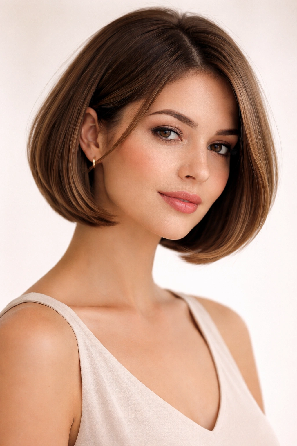Portrait of a woman with a rounded bob and a gentle curved silhouette.