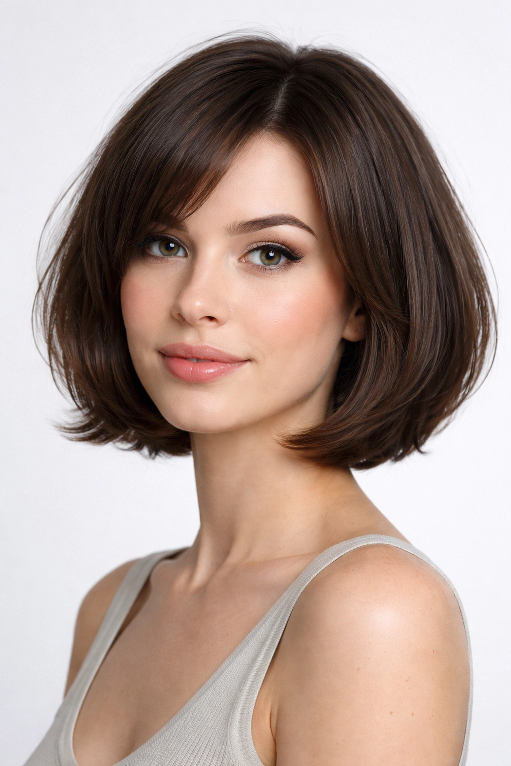 Close-up of rounded bob hairstyle with curled ends