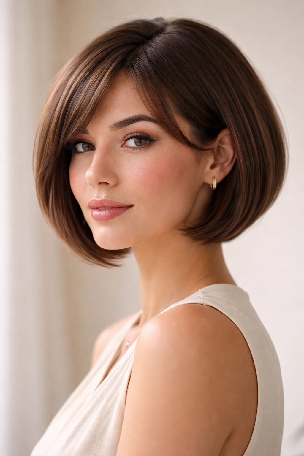 30 Short Haircuts That Flatter Almost Every Woman 16 Portrait of a rounded bob hairstyle following the head's curves