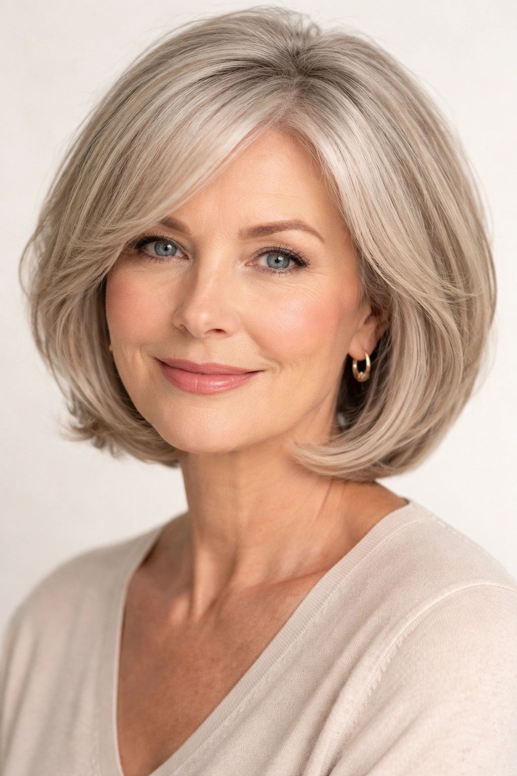 Rounded bob with face-framing layers on head-and-shoulders portrait