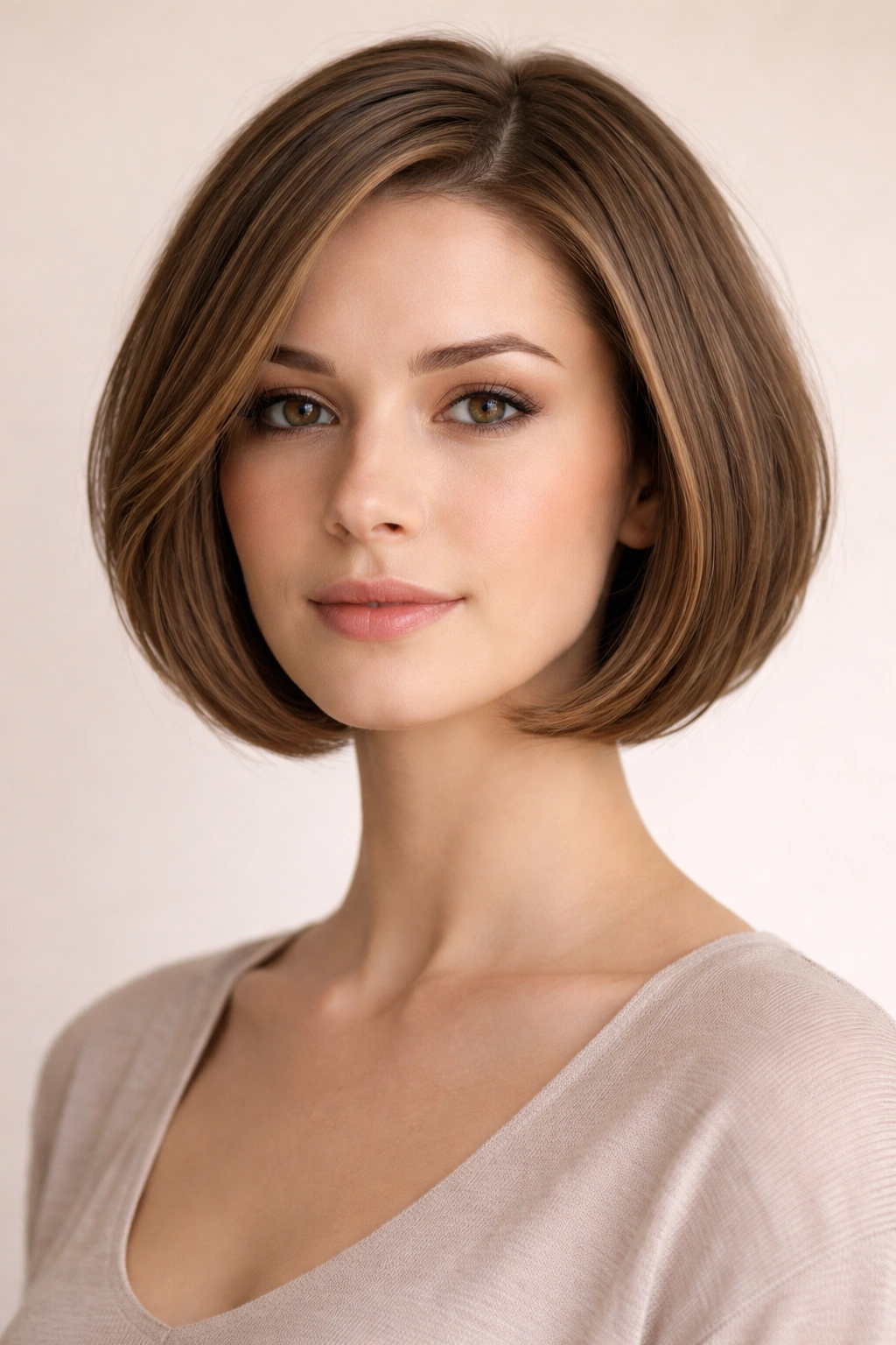 15 Haircuts That Shorten And Balance A Long Face 12 Rounded bob with no bangs curving around the jawline