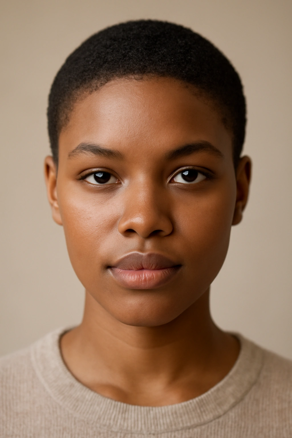 20 Short Haircut Ideas Every Black Woman Should Save 18 Front view of The Rounded Crop with a rounded helmet-like silhouette