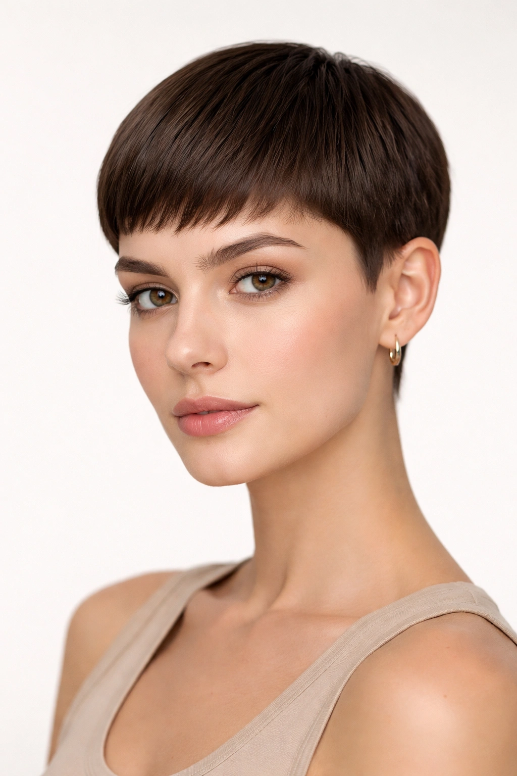 15 Short Haircuts That Work Best On Straight Hair 14 Close-up of a short rounded crop hairstyle with a soft curved silhouette