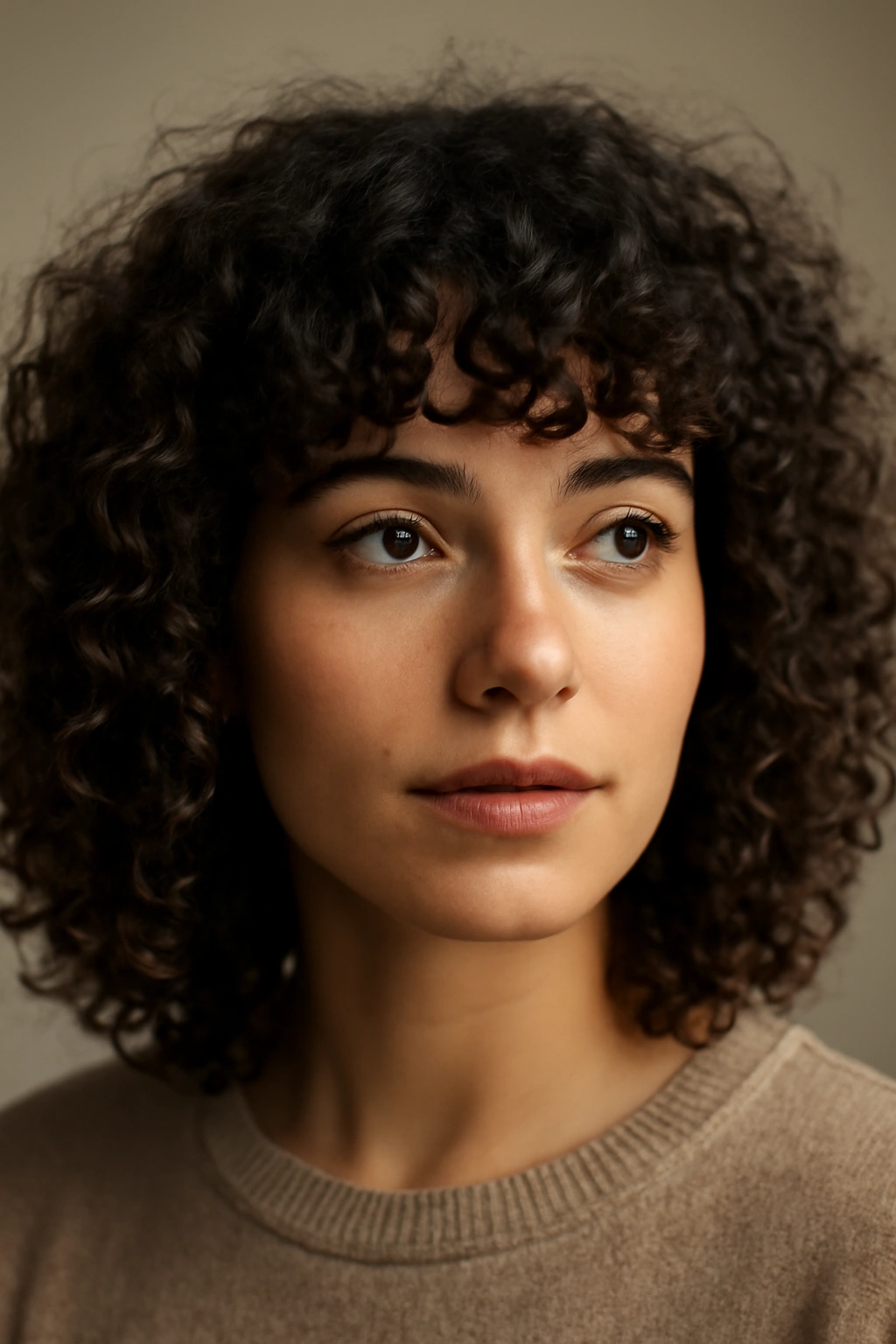10 Curly Fringe Styles That Frame Your Face Perfectly 10 Rounded fringe following natural curl line on curly hair.