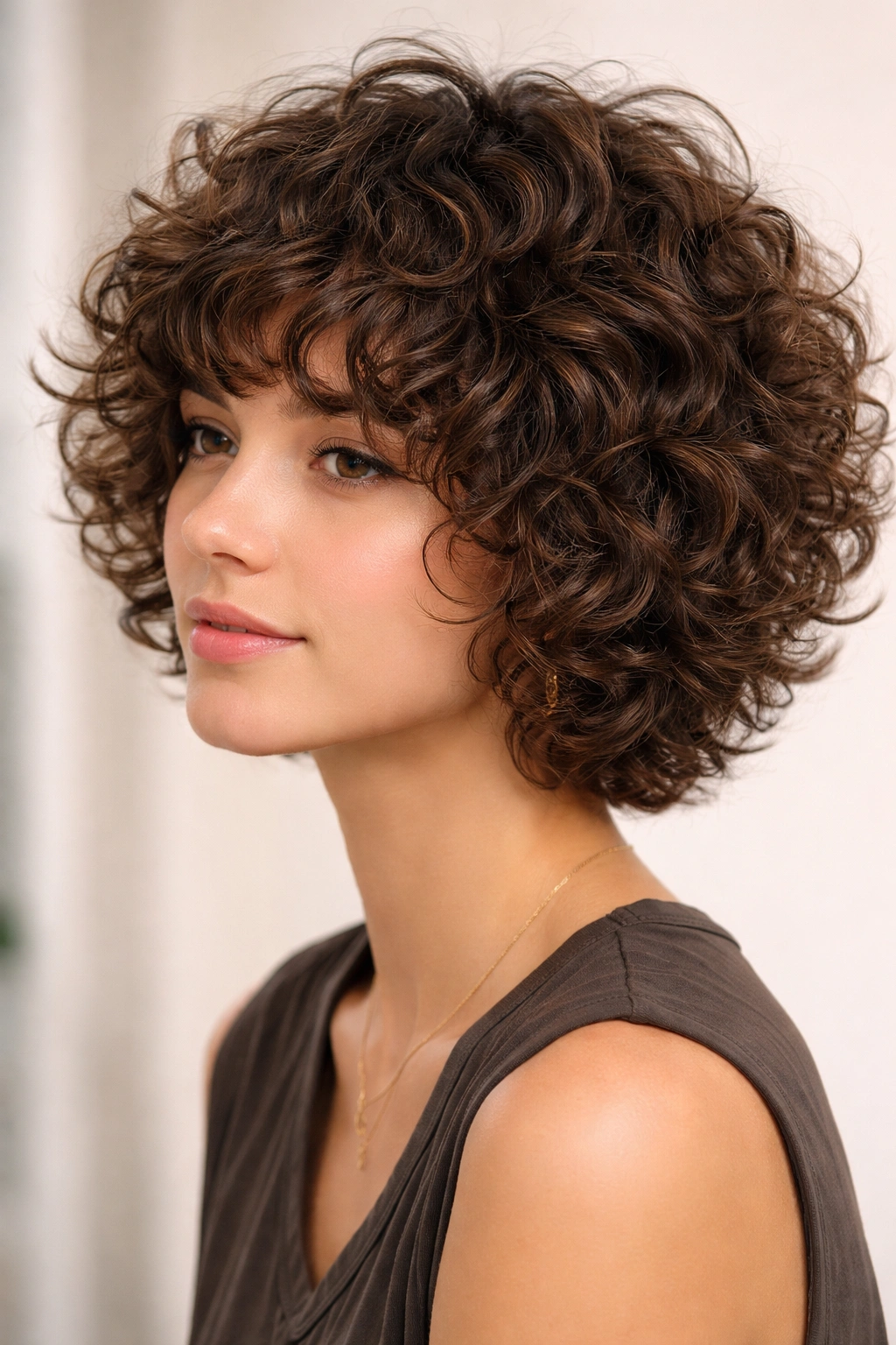 Portrait of a person with a rounded shag hairstyle
