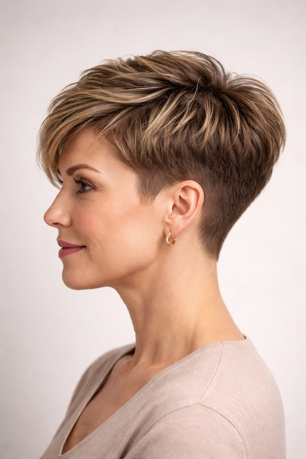 Profile view of rounded undercut with textured crown