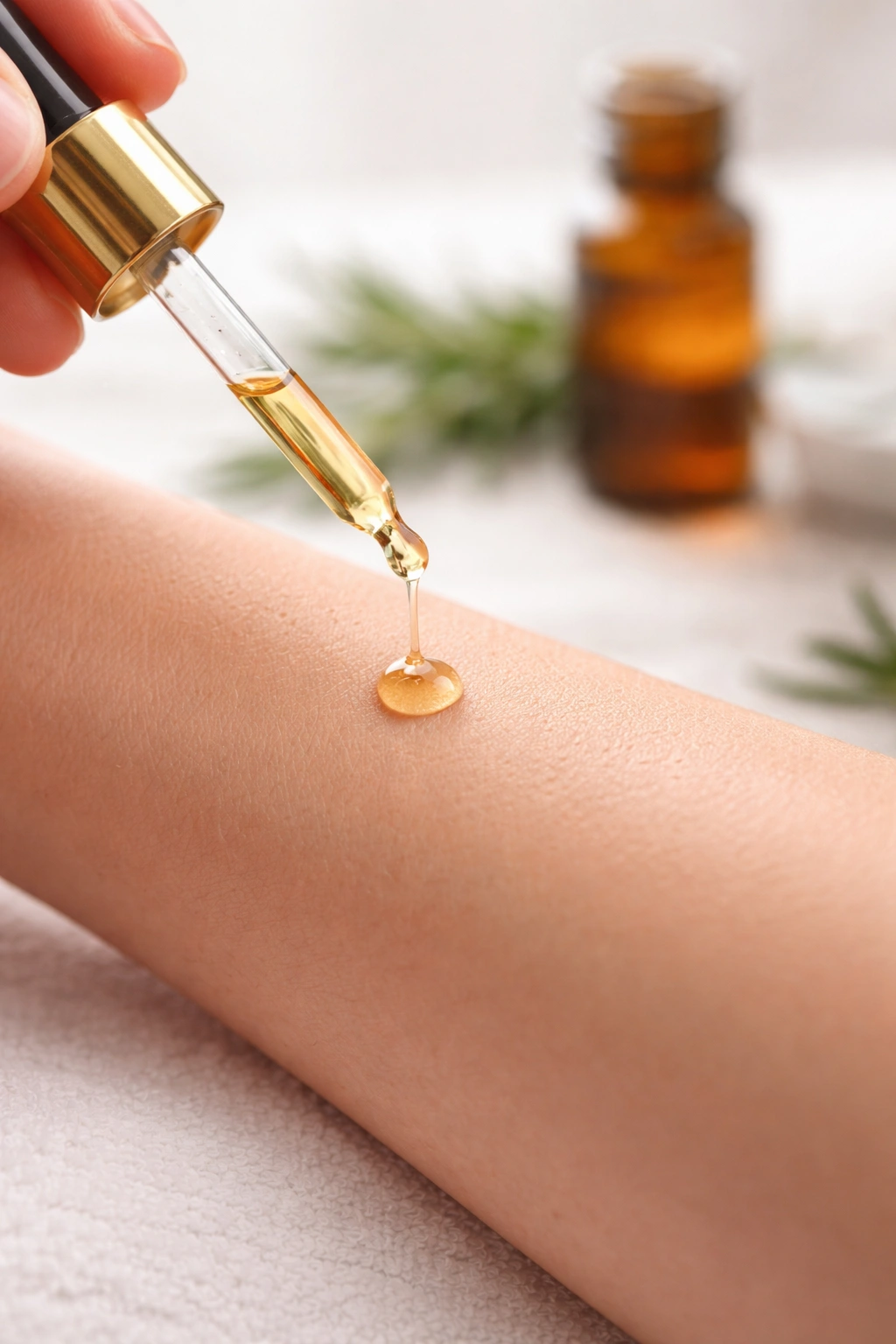 Forearm patch test with diluted oil drop on skin