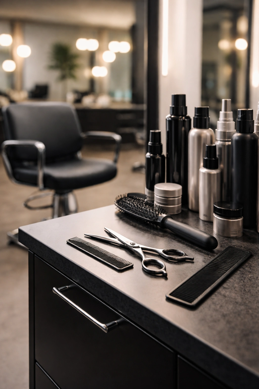 Salon station with chair, tools, and products illustrating ongoing haircut maintenance costs.
