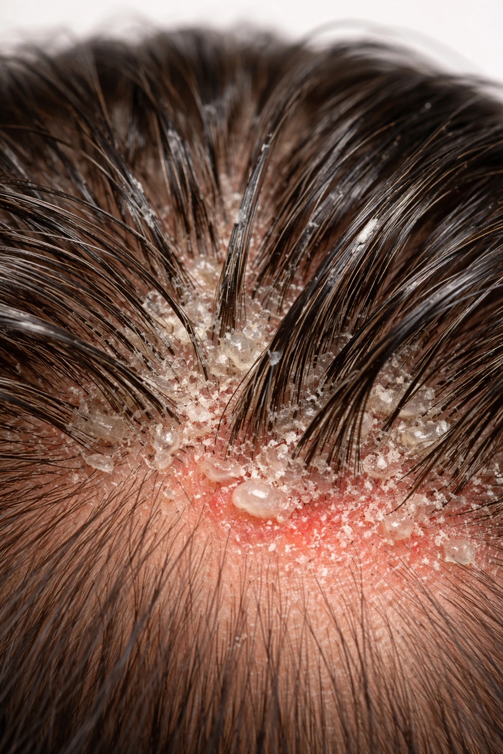 Scalp with buildup at hair roots