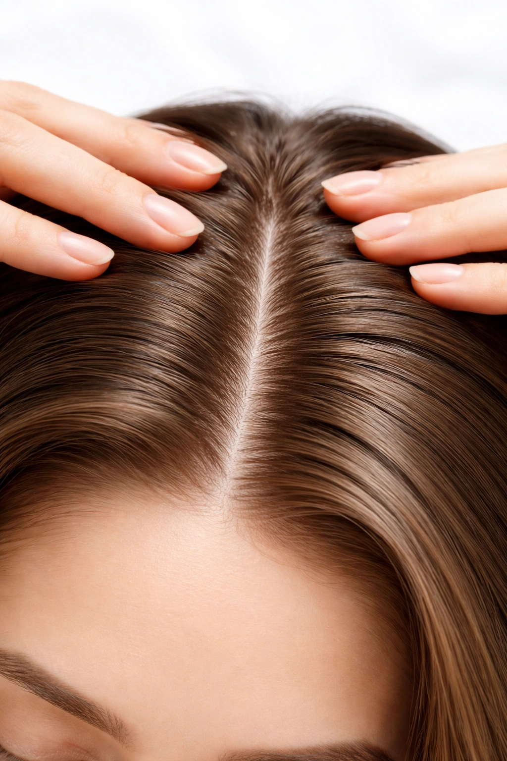 Close-up of a healthy scalp with clear skin after proper care