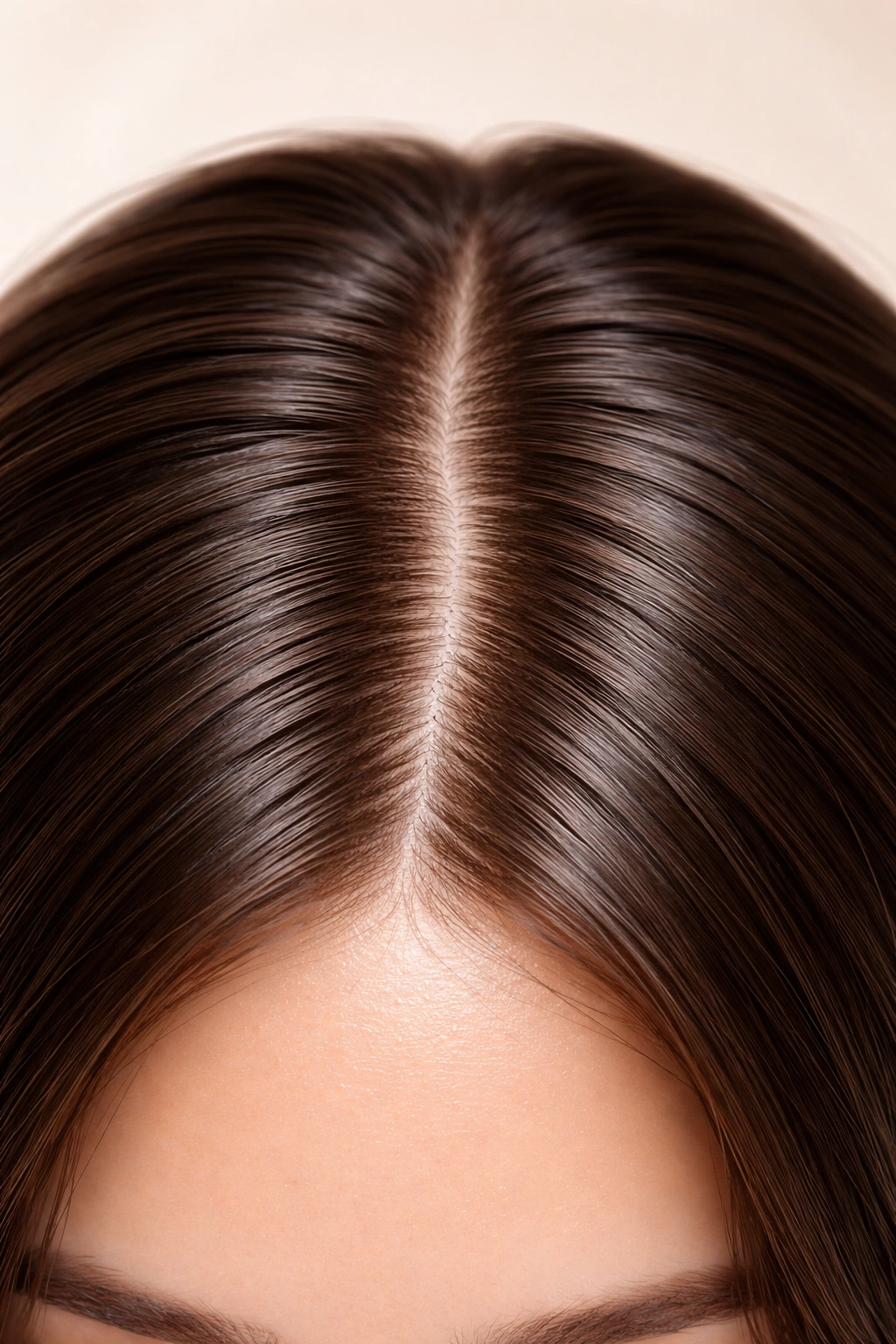 Macro close-up of a healthy scalp with clean, parted hair.