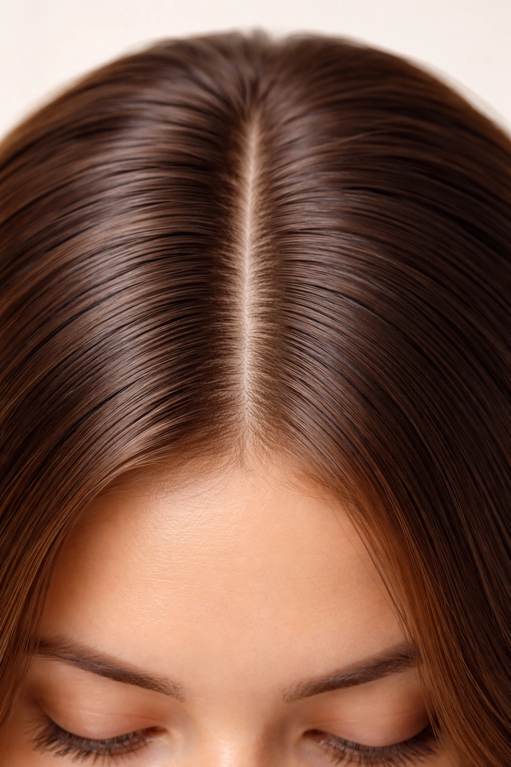 Close-up of a healthy scalp with neat part and no flakes