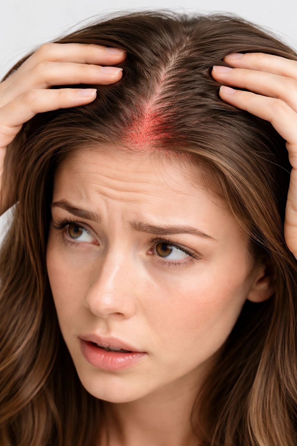 Close-up of scalp irritation from mousse use