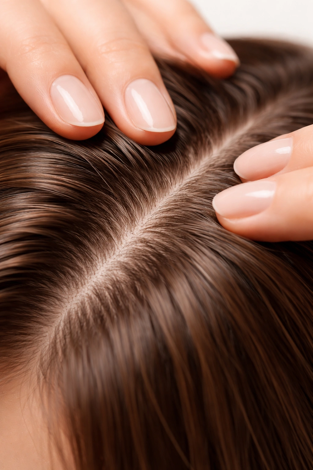 Close-up of scalp with fingers massaging to promote circulation