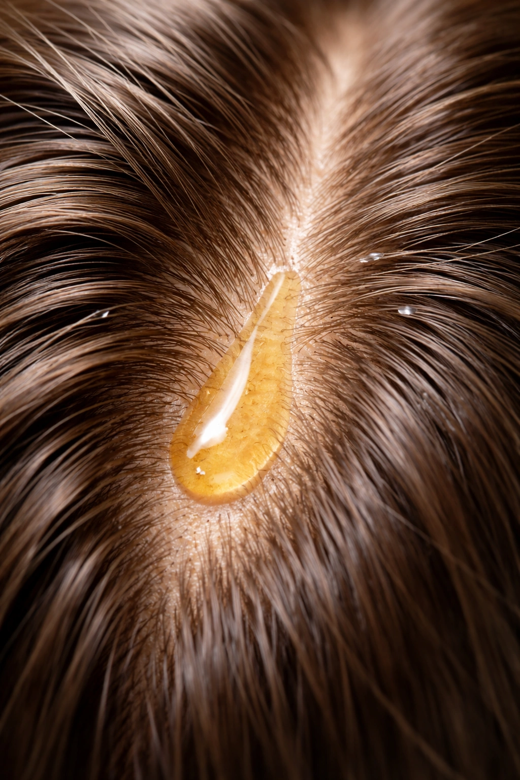 Scalp close-up with a small amount of oil