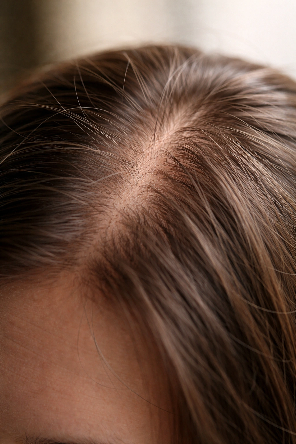 Scalp with thinning hair showing exposed areas
