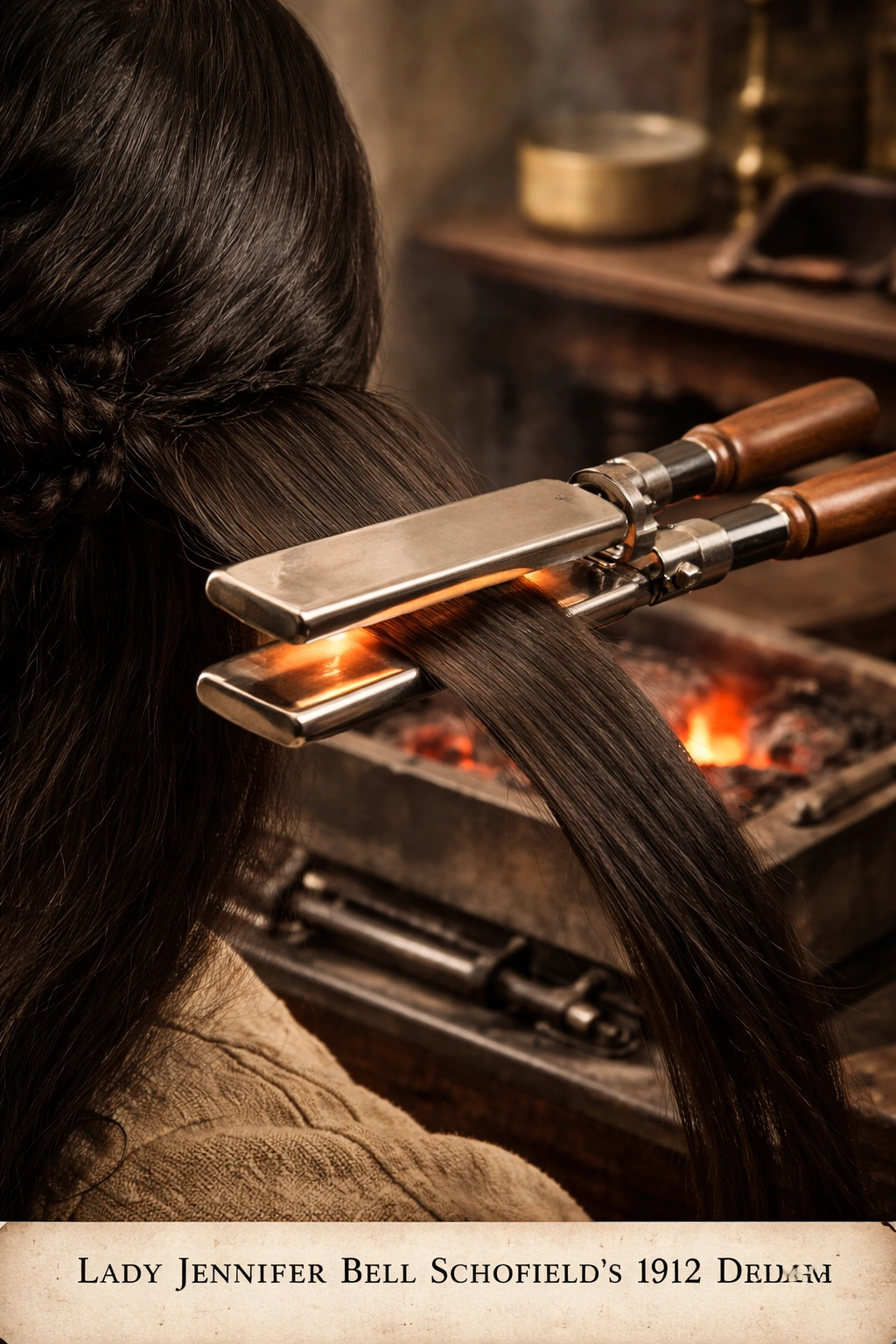 Early flat iron hinge design with two heated plates