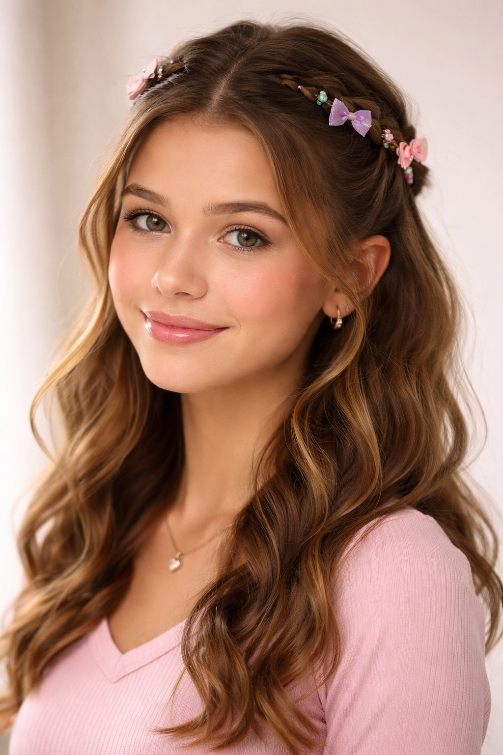 Portrait of teen with a balanced, school-appropriate birthday hairstyle.