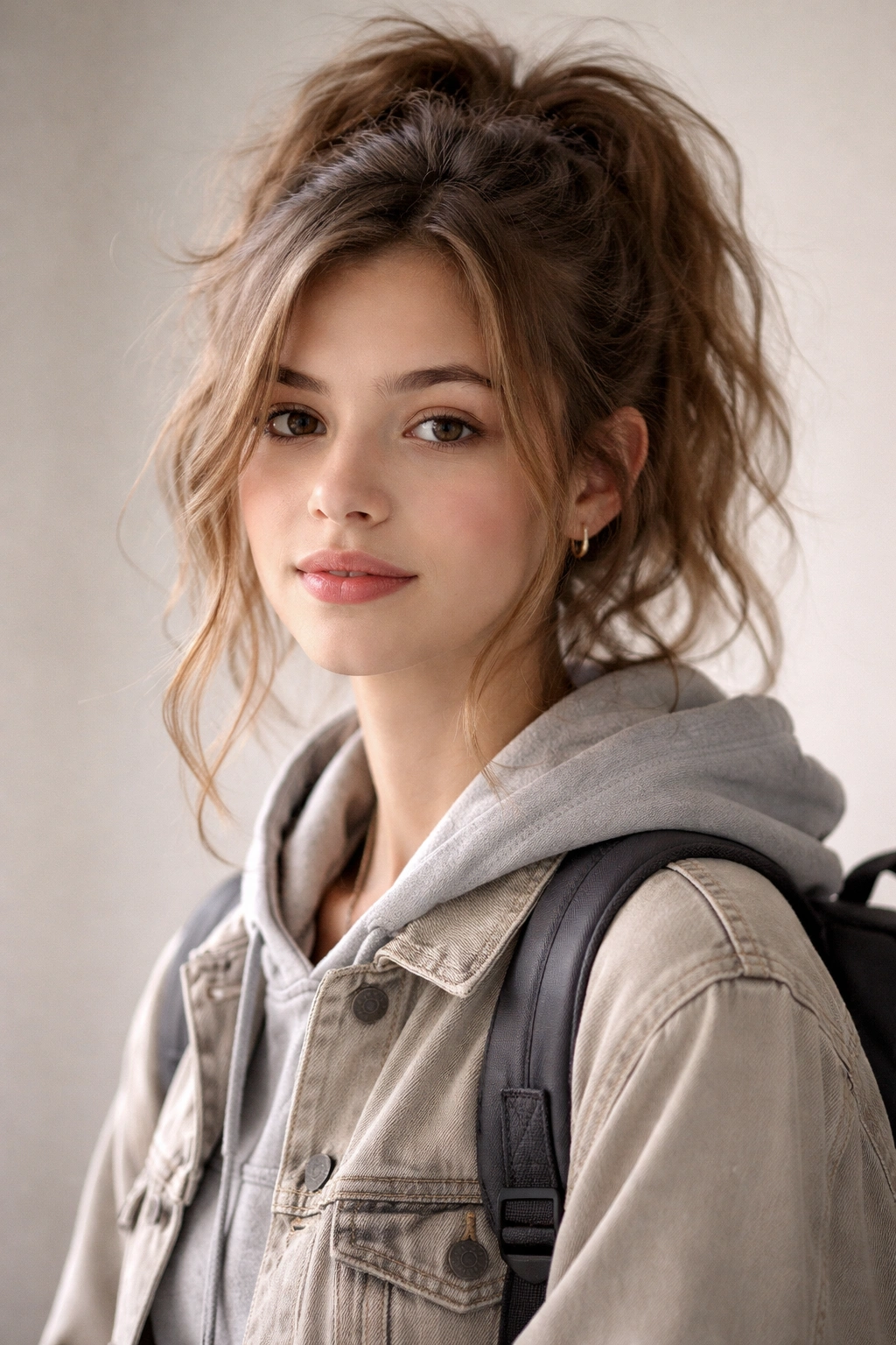 Teen with school-friendly messy hairstyle and confident look
