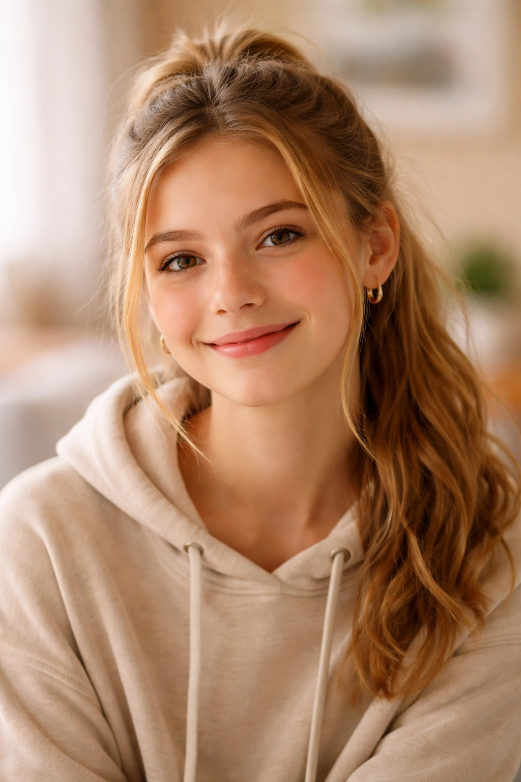 Confident student with casual hairstyle in a simple setting