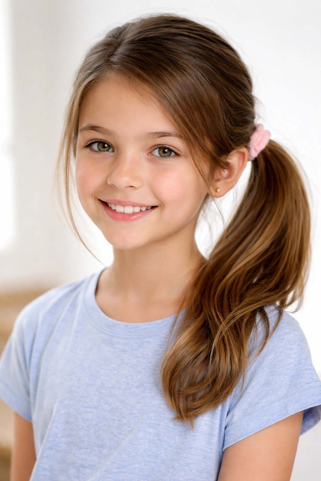 Girl with a simple side ponytail ready for school