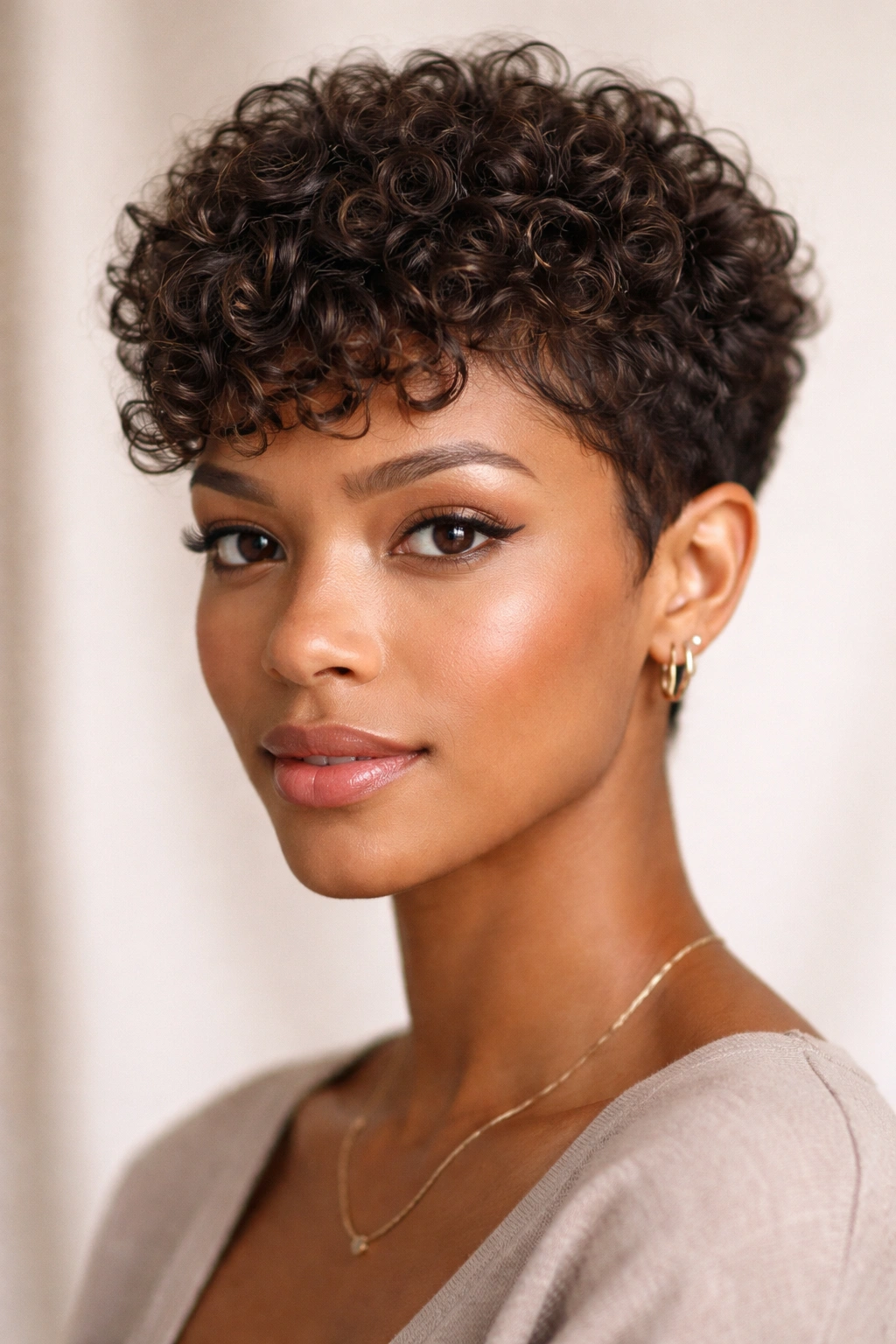 10 Short Curly Pixie Cuts For Natural Texture 10 Close-up of sculpted curl pattern pixie with defined natural curls