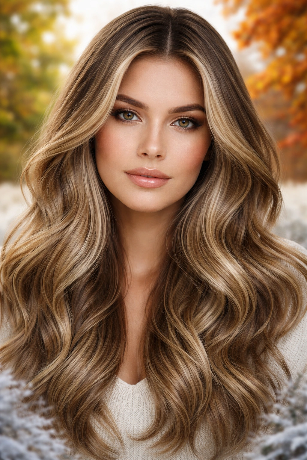 Dirty blonde hair with seasonal multi-tone highlights and lowlights