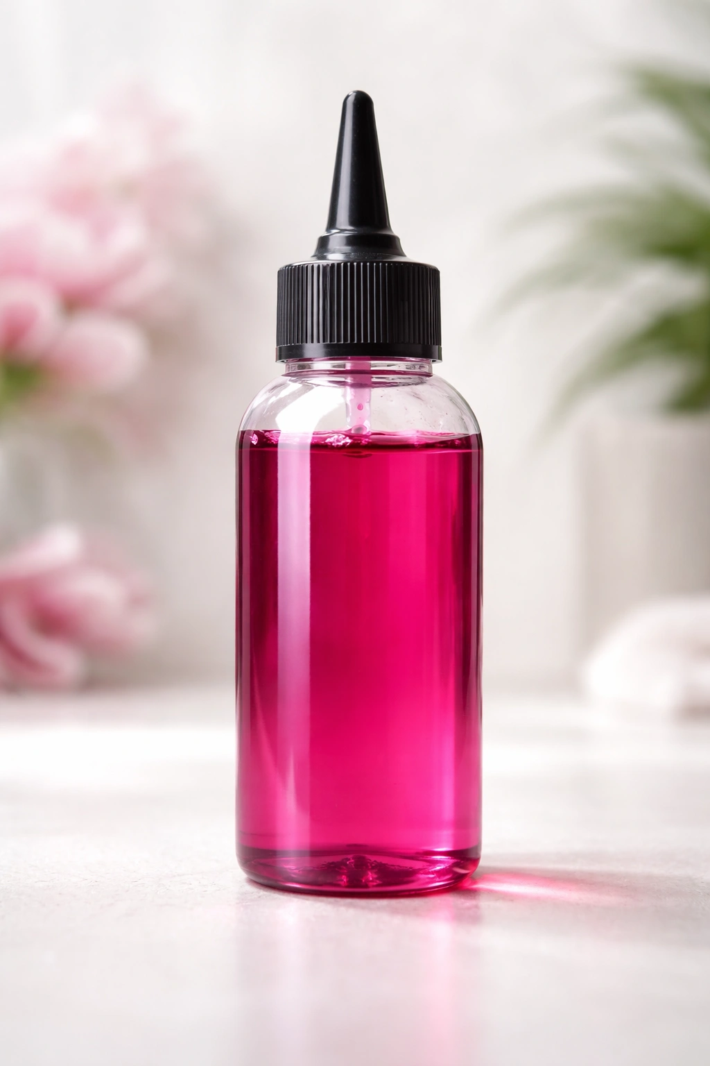 Single semi-permanent hair dye bottle with visible liquid