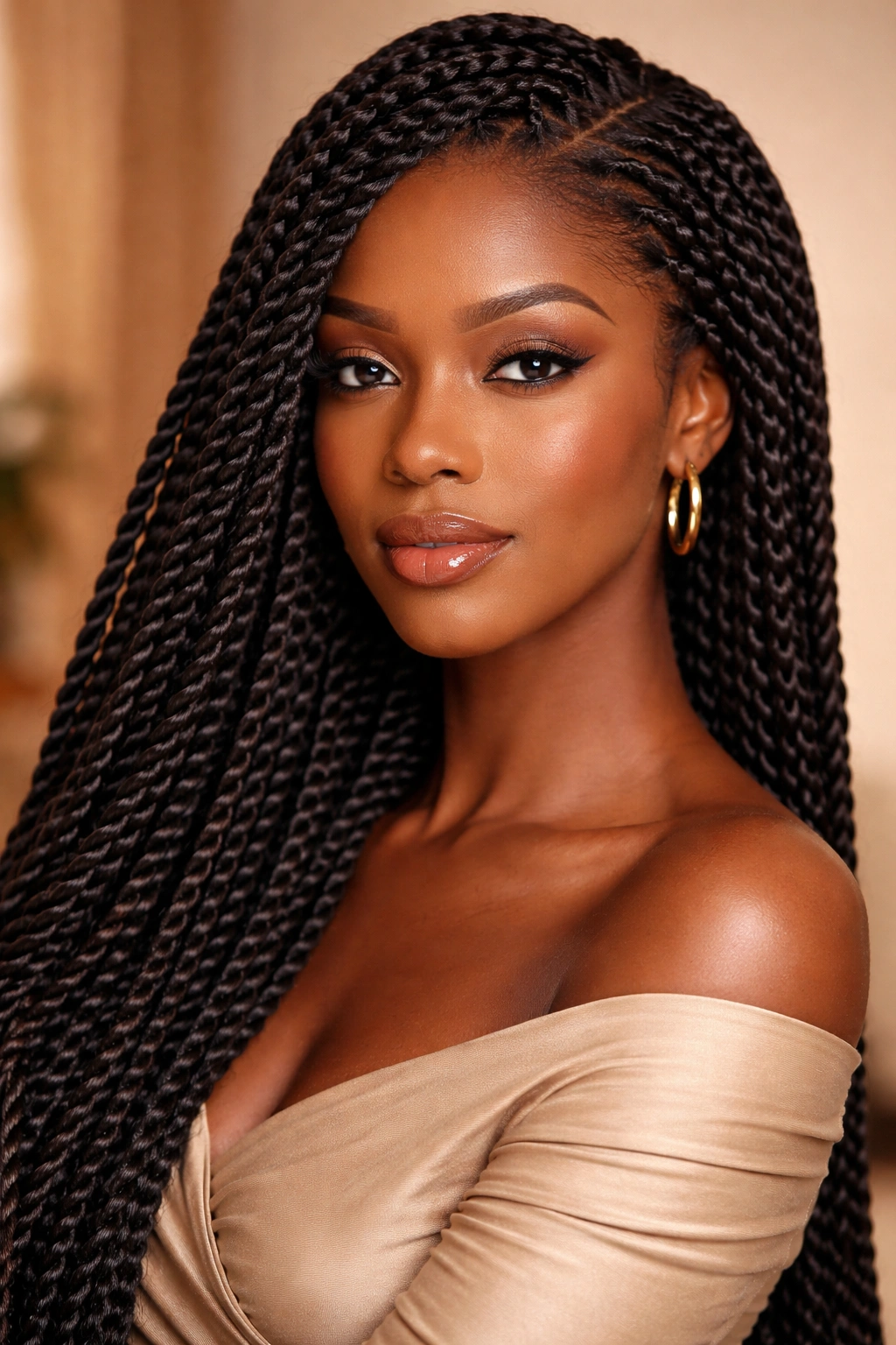 Senegalese twists with glossy two-strand texture