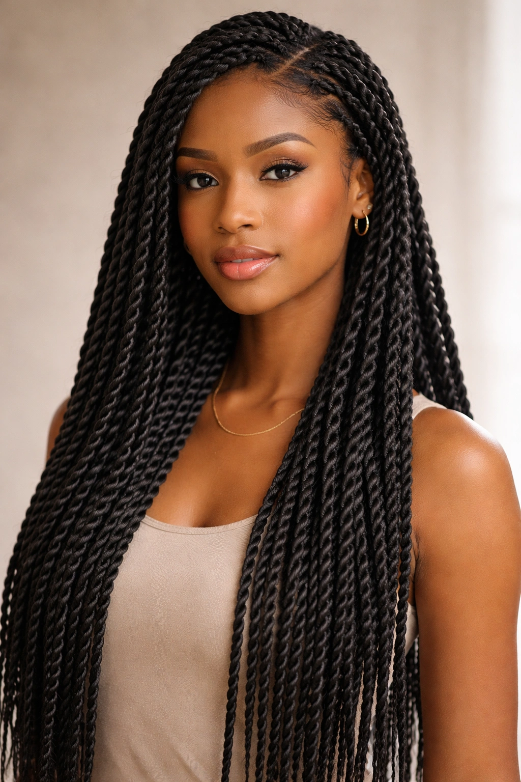 25 Natural Hairstyles For Coily And Curly Textures 13 Close-up of long rope-like Senegalese twists with extensions cascading over shoulders